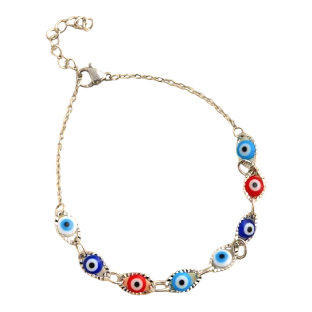 PULSERA ACERO OJO ROJO Y AZUL