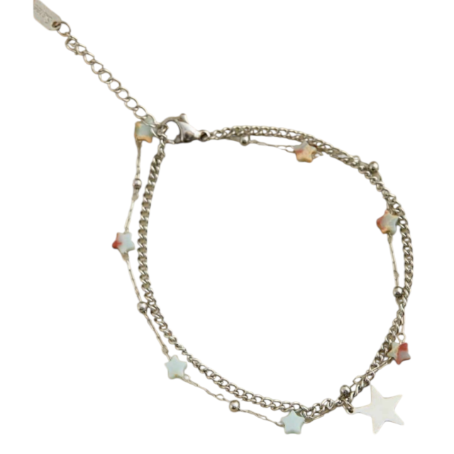 PULSERA ACERO DOBLE ESTRELLAS PIEDRA