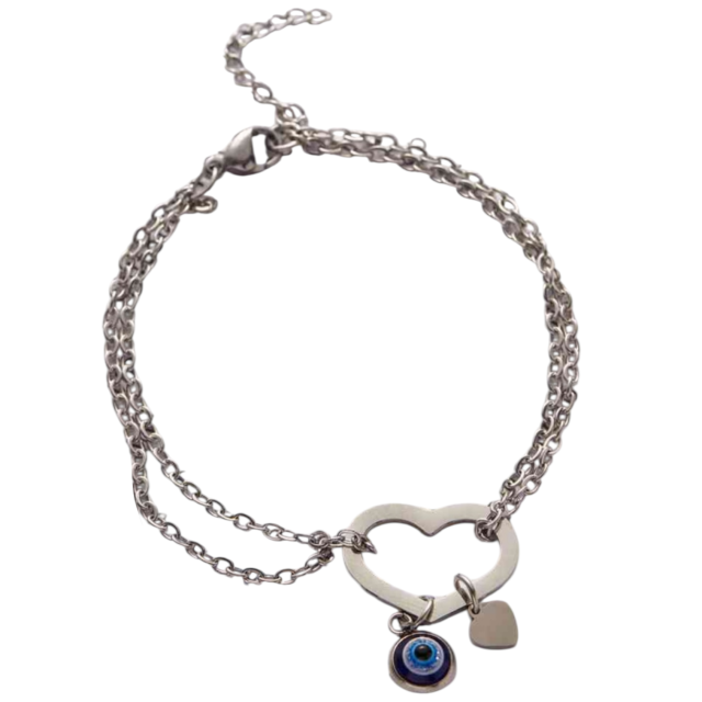 PULSERA ACERO DOBLE CORAZÓN OJO