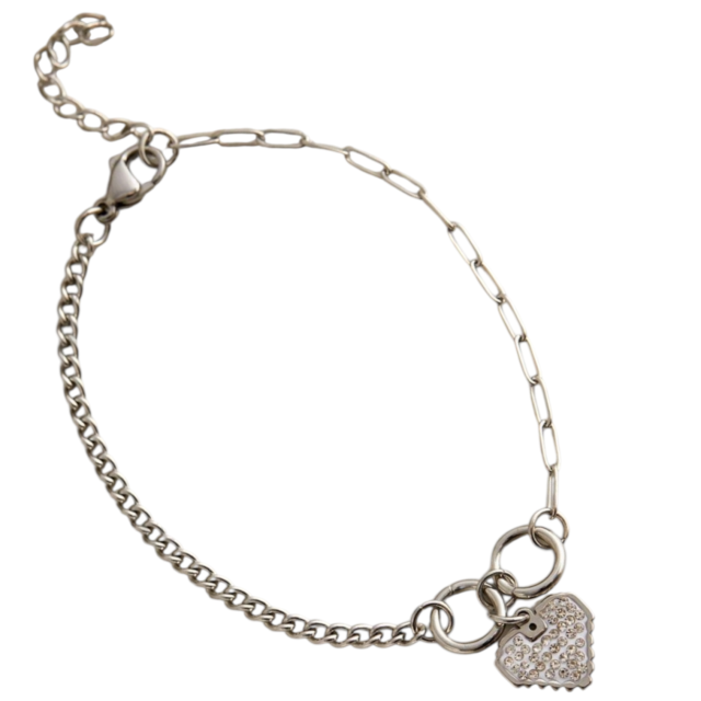 PULSERA ACERO DIJE CORAZÓN STRASS