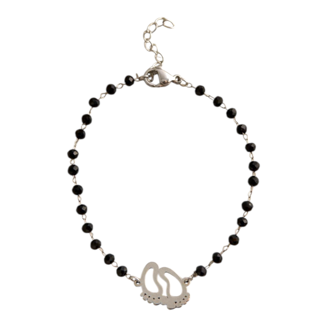 PULSERA ACERO CRISTAL NEGRO PIECITOS