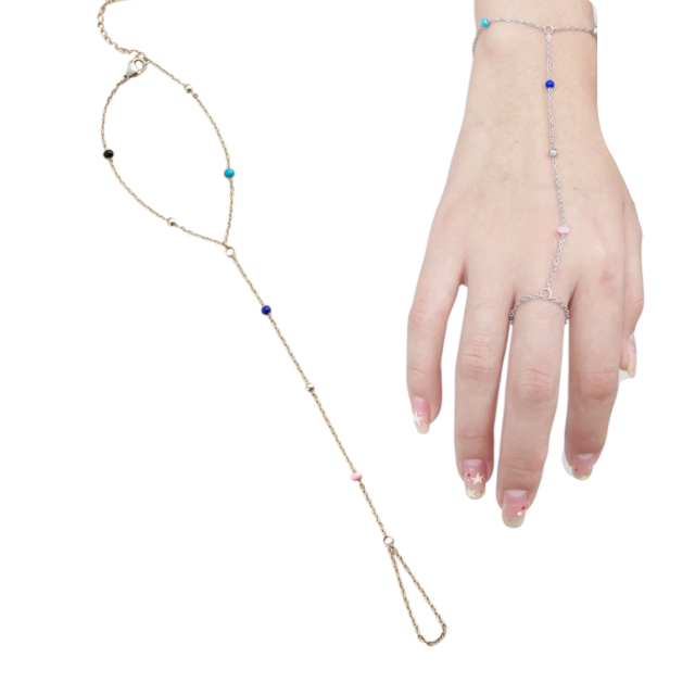 PULSERA ACERO ANILLO BOLITA DE COLORES