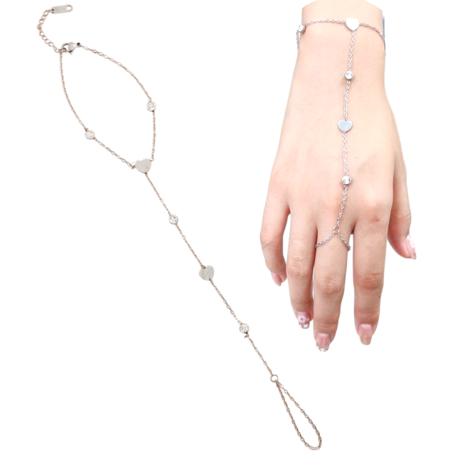 PULSERA ACERO ANILLO CORAZONES CUBICS