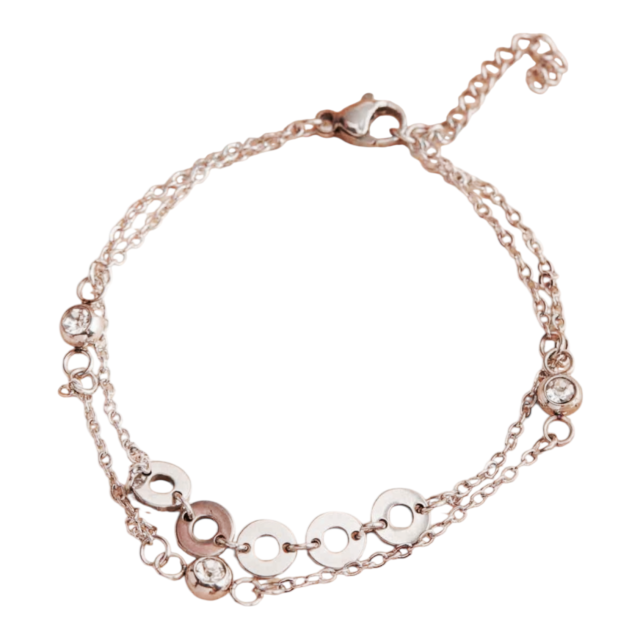 PULSERA ACERO DOBLE BOLITAS CIRCULOS CUBICS