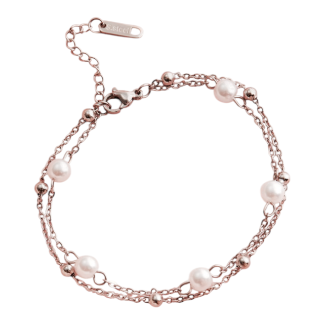 PULSERA ACERO DOBLE PERLAS
