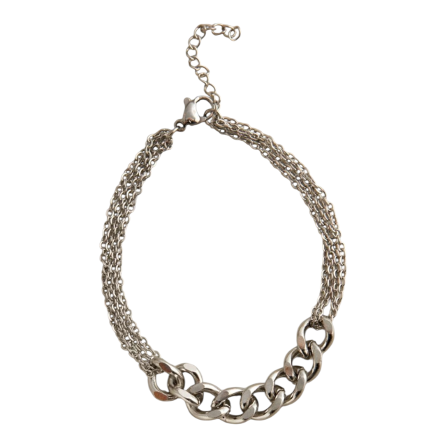 PULSERA ACERO CON  CANDENAS Y DETALLA EN EL MEDIO