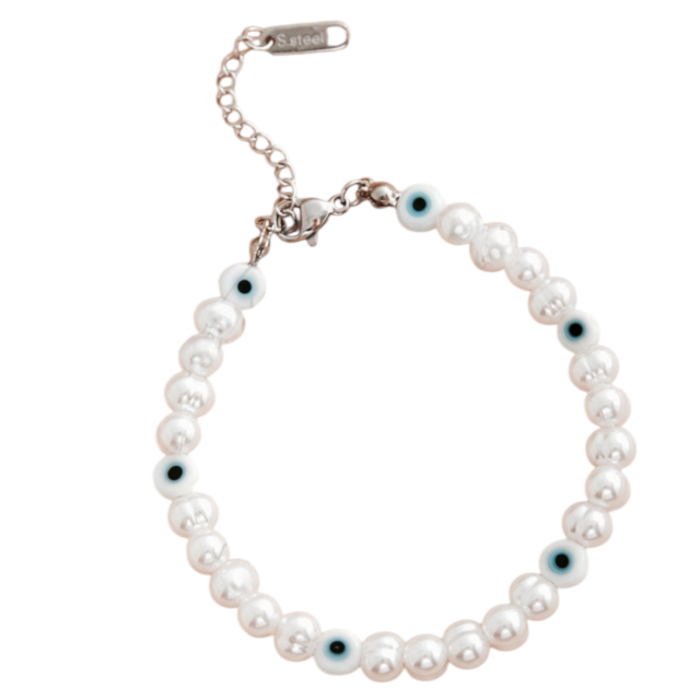 PULSERA ACERO PERLAS OJO