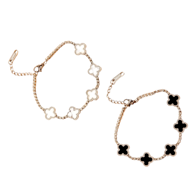 PULSERA ACERO VC CON STRAS X5 TREBOLES