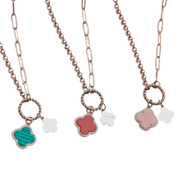 COLLAR ACERO BLANCO DIJE DOBLE VC