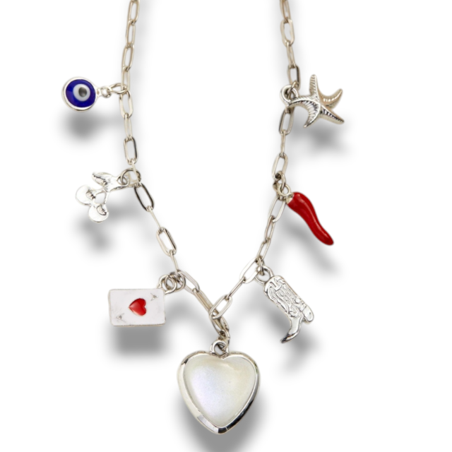 COLLAR ACERO MULTIDIJES CORAZÓN CRISTAL