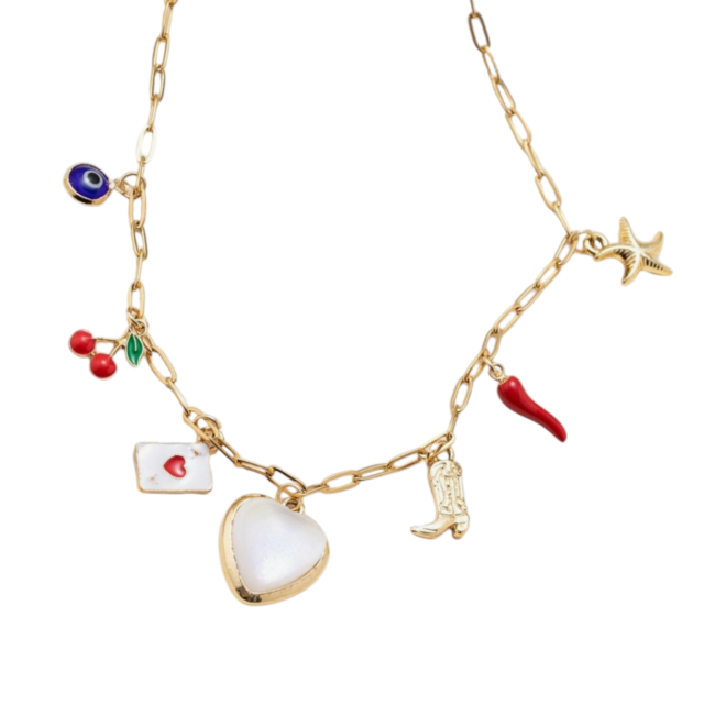 COLLAR ACERO DORADO MULTIDIJES CORAZÓN CRISTAL