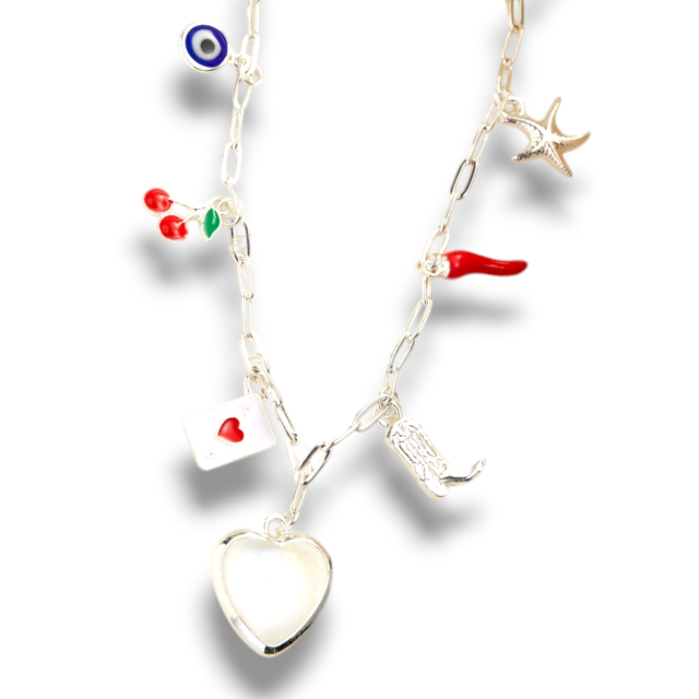 COLLAR ACERO BLANCO MULTIDIJES CORAZÓN CRISTAL