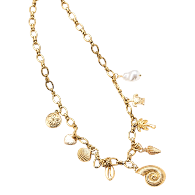 COLLAR ACERO DORADO MULTIDIJES MARINOS