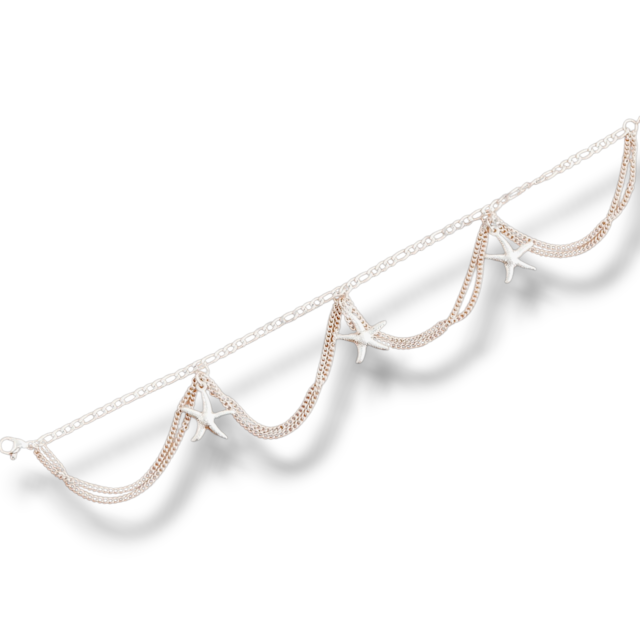 TOBILLERA ACERO BLANCO CADENAS ESTRELLAS DE MAR