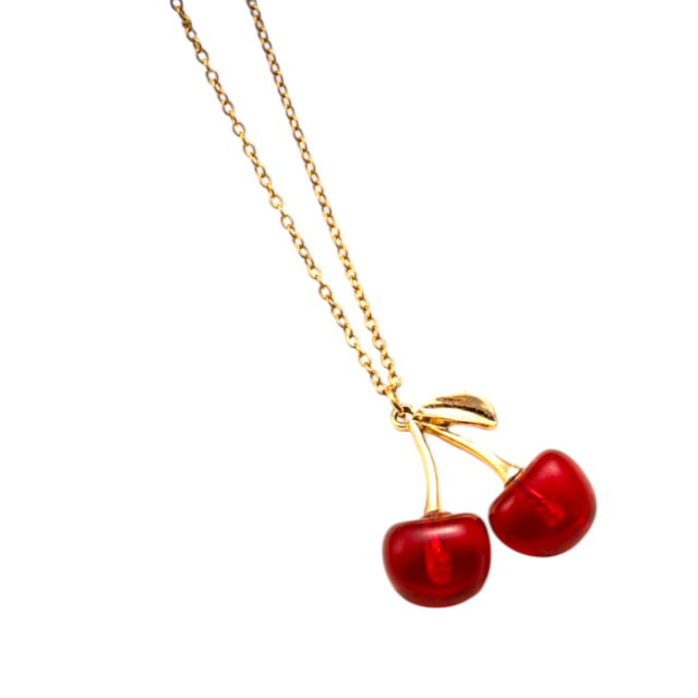 COLLAR ACERO DORADO DIJE CEREZA GRANDE