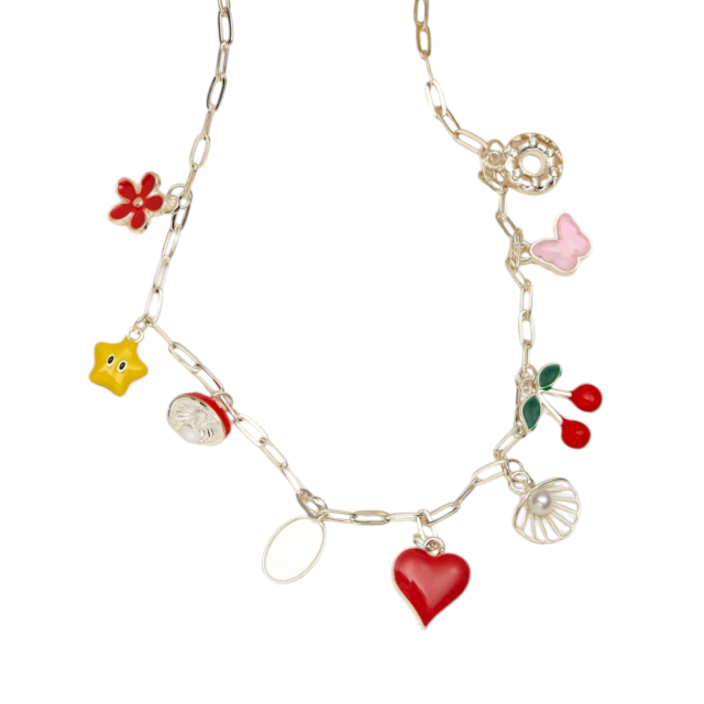 COLLAR ACERO BLANCO MULTIDIJES CORAZÓN ROJO