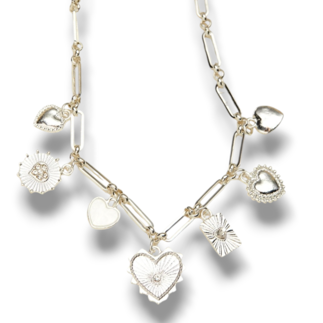 COLLAR ACERO BLANCO MULTIDIJES CORAZONES 