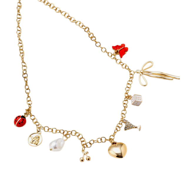 COLLAR ACERO DORADO MULTIDIJES MARIPOSA VAQUITA DE SAN ANTONIO 