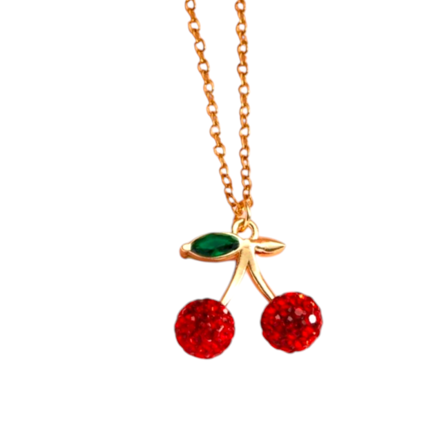 COLLAR ACERO DORADO DIJE CEREZA BOLA DE FUEGO