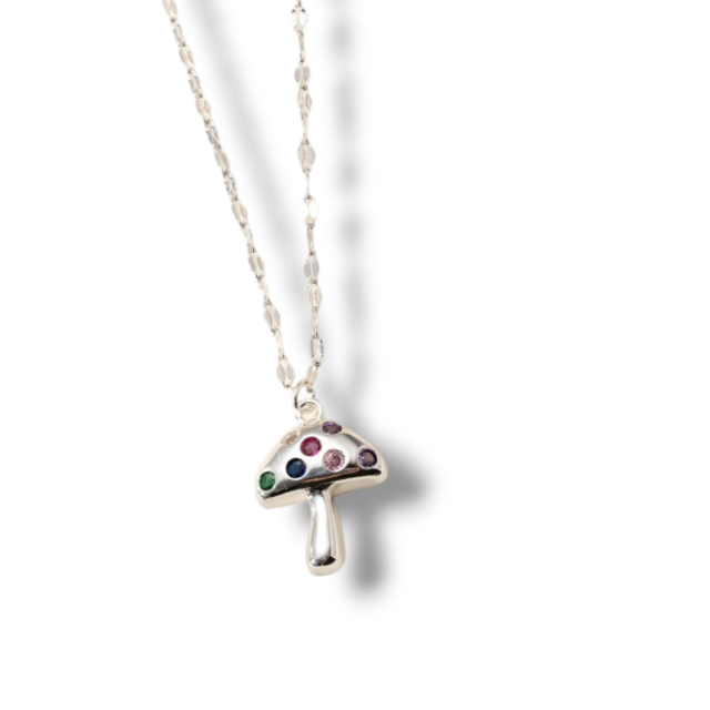 COLLAR ACERO BLANCO DIJE HONGO MICROPAVE