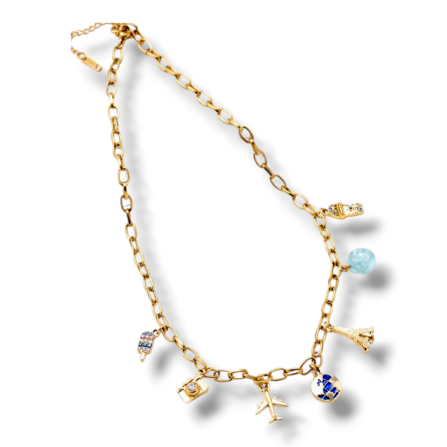 COLLAR ACERO DORADO MULTIDIJES VIAJE