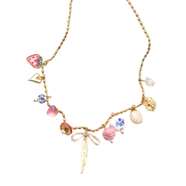 COLLAR ACERO DORADO MULTIDIJES MOÑO ROSA