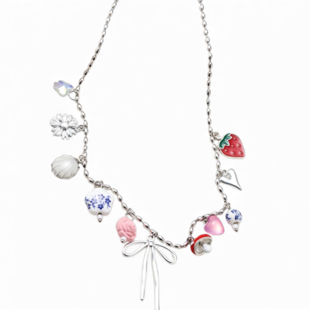 COLLAR ACERO MULTIDIJES MOÑO ROSA