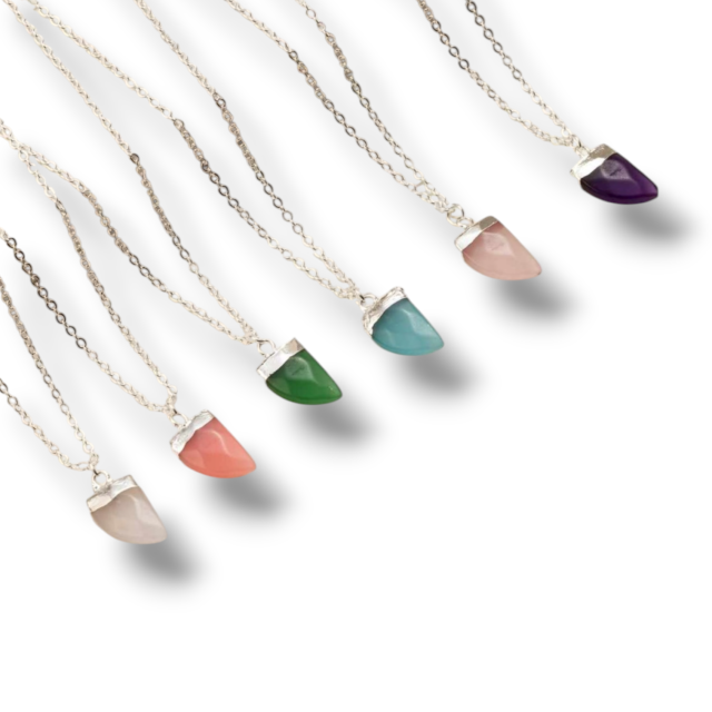 COLLAR ACERO BLANCO DIJE PIEDRA