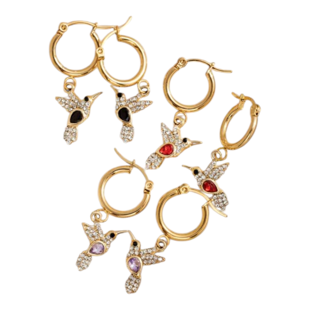 ARO ACERO DORADO DIJE COLIBRÍ MICROPAVE COLOR SURTIDO