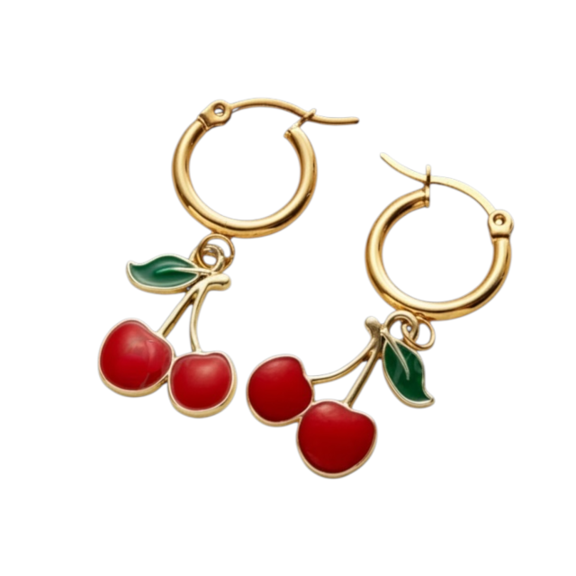 ARO ACERO DORADO ARGOLLA CON DIJE CEREZA