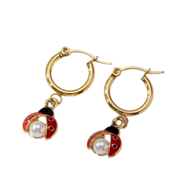 ARO ACERO DORADO ARGOLLA CON DIJE VAQUITA DE SAN ANTONIO 