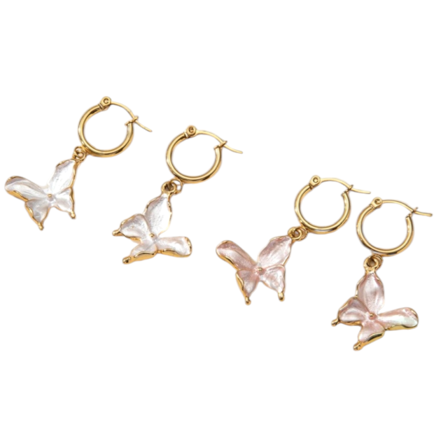 ARO ACERO DORADO ARGOLLA DIJE MARIPOSA NACAR