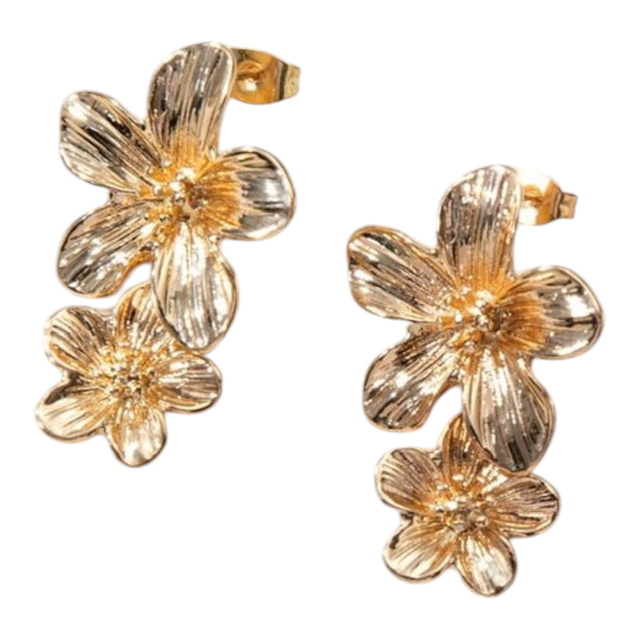 ARO ACERO DORADO PASANTE DOBLE FLOR