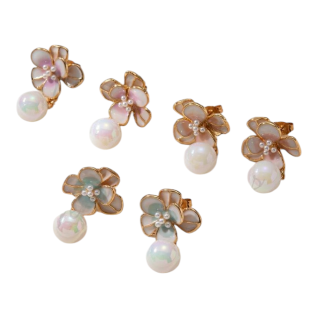 ARO ACERO DORADO PASANTE FLOR PERLA