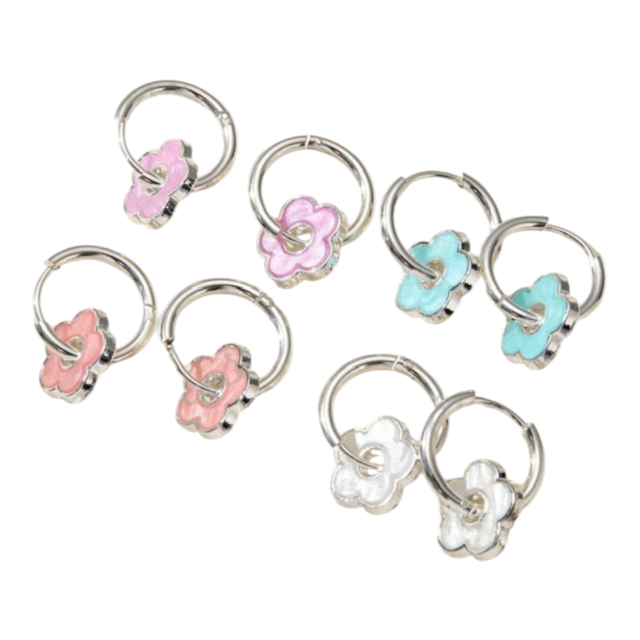 ARO ACERO BLANCO DIJE FLOR DE COLOR