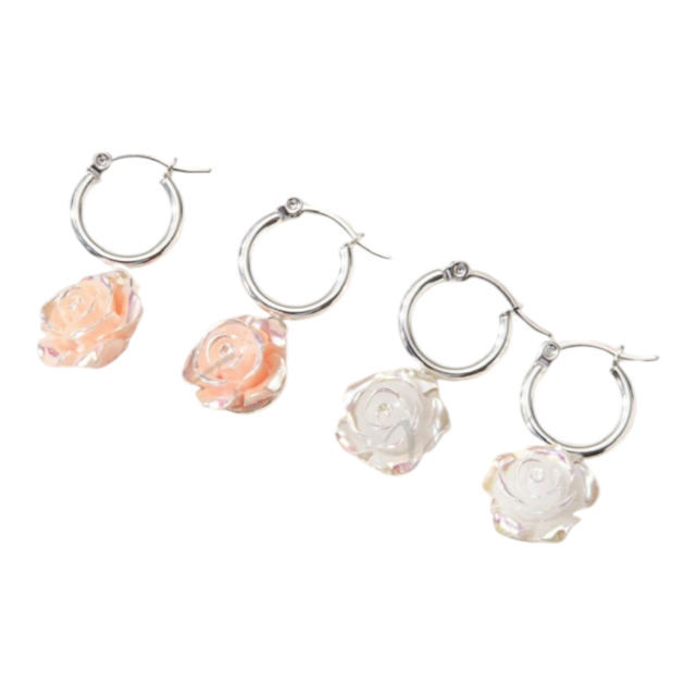 ARO ACERO BLANCO DIJE ROSA