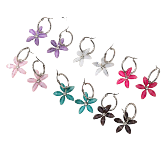 ARO ACERO ARGOLLA DIJE FLOR CRISTAL