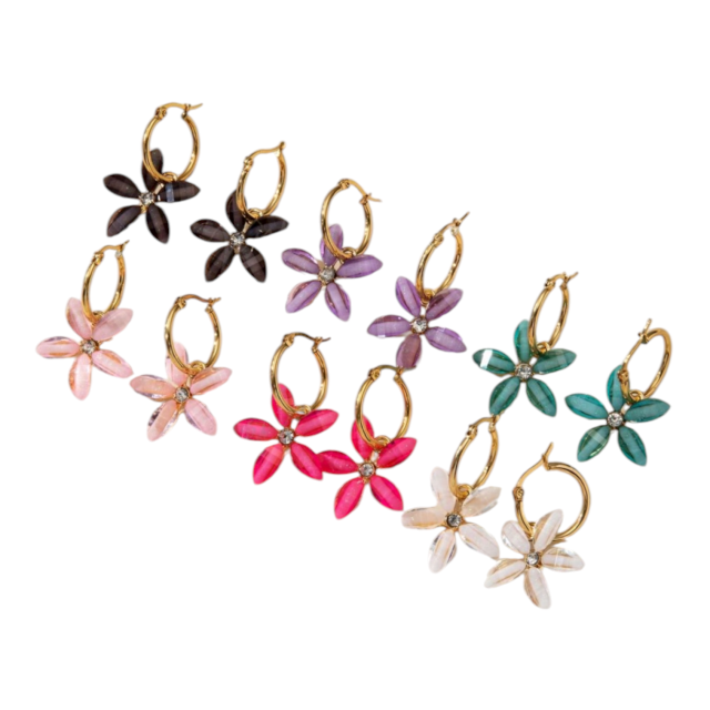 ARO ACERO DORADO ARGOLLA DIJE FLOR CRISTAL 