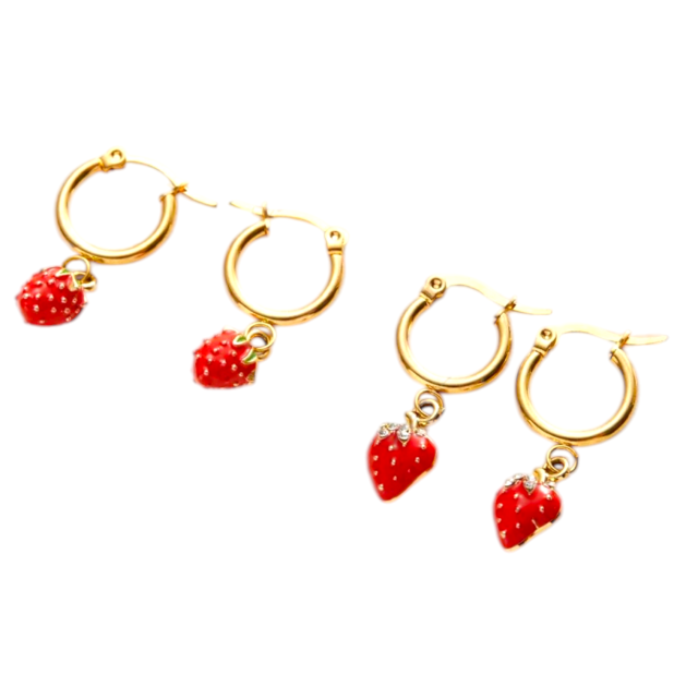 ARO ACERO DORADO ARGOLLA CON DIJE FRUTILLA