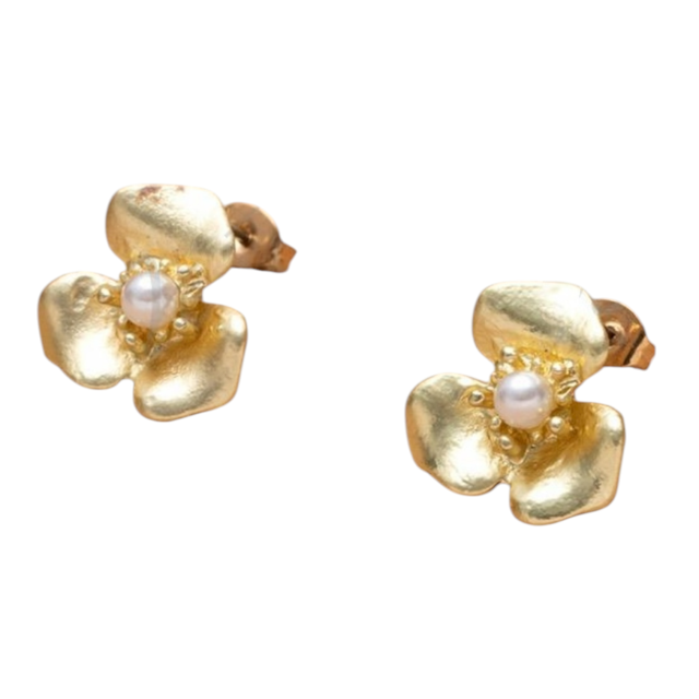 ARO ACERO DORADO PASANTE FLOR PERLA 