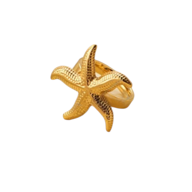 ANILLO ACERO DORADO ESTRELLA DE MAR