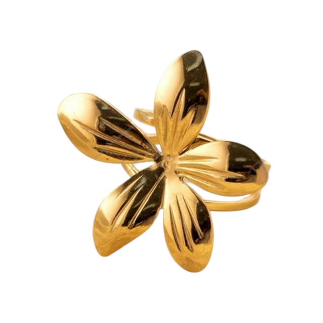 ANILLO ACERO DORADO FLOR