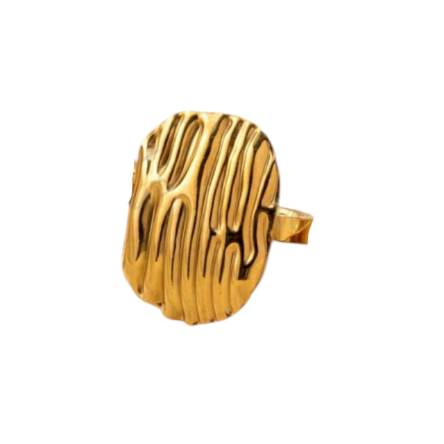ANILLO ACERO DORADO CHAPÓN OVALADO