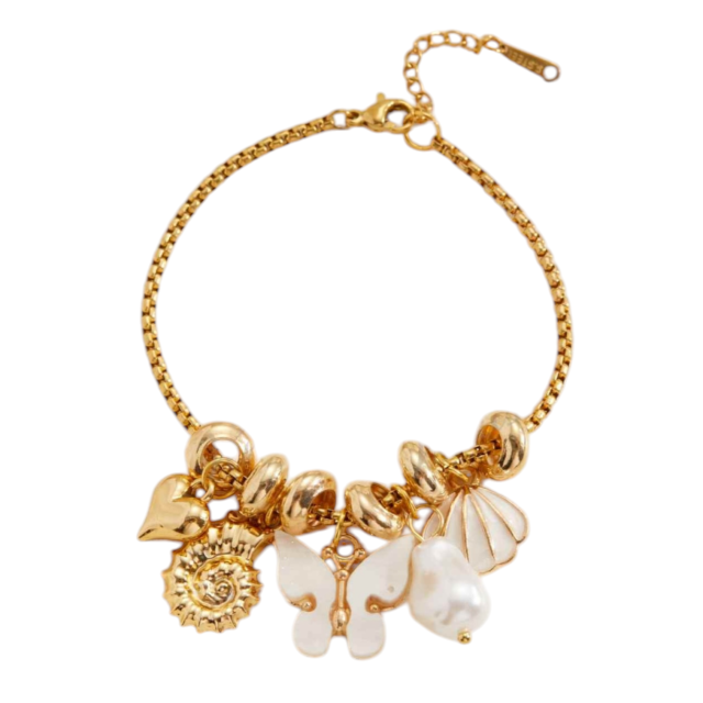 PULSERA ACERO DORADO MULTIDIJES MARIPOSA