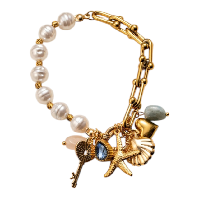 PULSERA ACERO DORADO COMBINADA PERLA MULTIDIJES