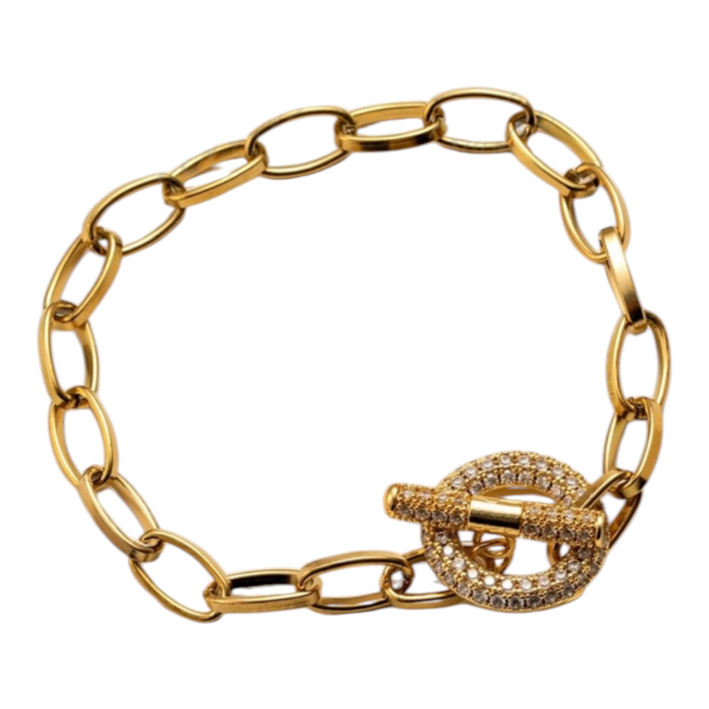 PULSERA ACERO DORADO ESLABONES CIERRE MICROPAVE