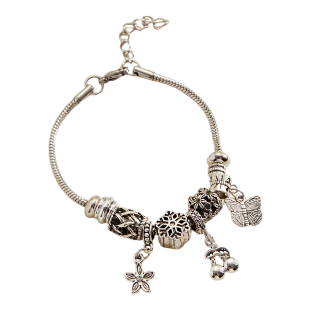 PULSERA ACERO CHARMS CEREZA MARIPOSA