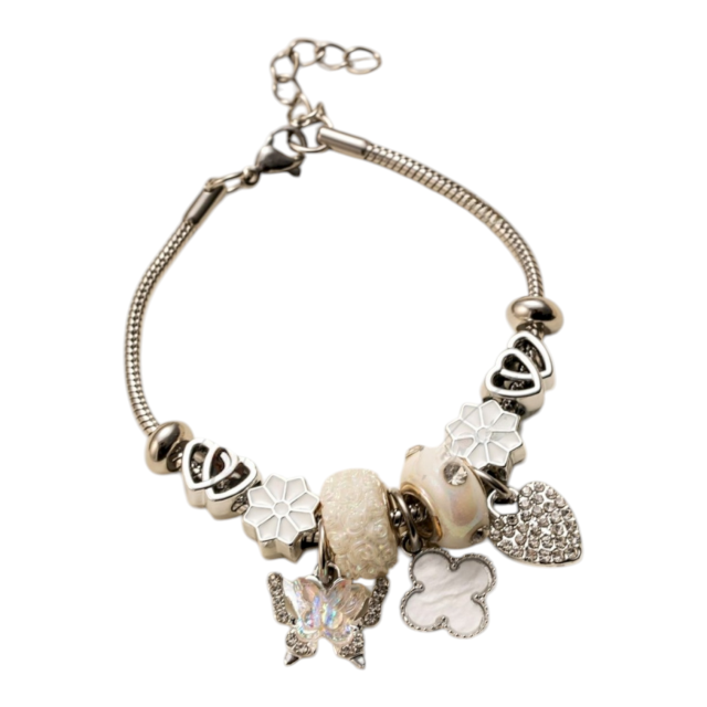 PULSERA ACERO CHARMS TRÉBOL CORAZÓN 