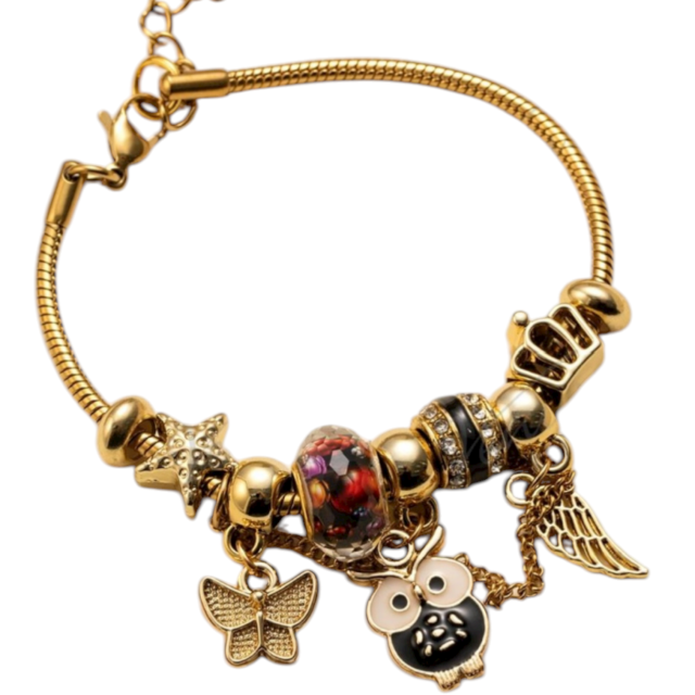 PULSERA ACERO DORADO CHARMS BÚHO 