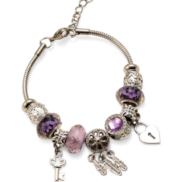 PULSERA ACERO CHARMS VIOLETA ATRAPASUEÑOS